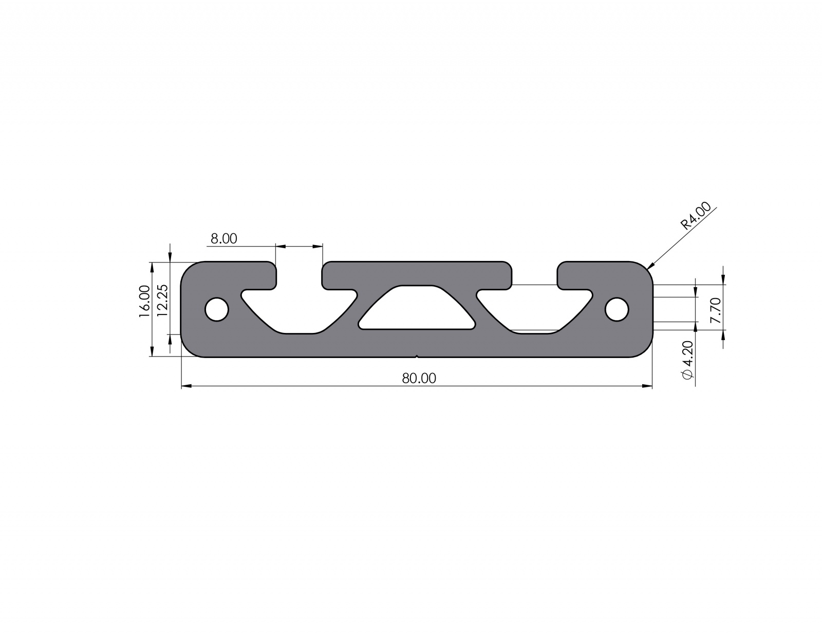Aluminiumprofil 80x16 Nut 8 I-Typ Schwarz